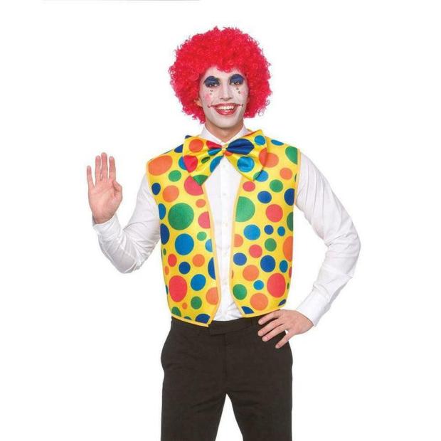 Adult Clown Waistcoat & Bow Tie Colourful Circus Fancy Dress Outfit Set  |   Clown Clown Clown