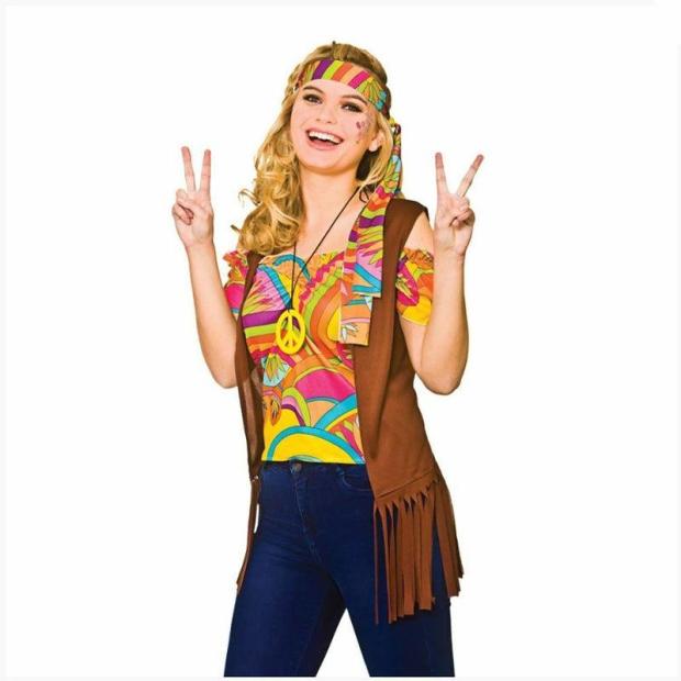 Adult Women’s Cool Hippie Hippy Top & Waistcoat Fancy Dress Costume  |   Hippie FANCY DRESS Hippie