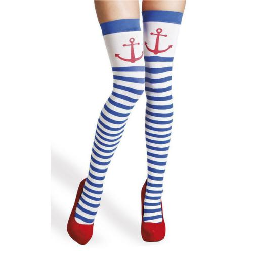 Blue White Striped Anchor Navy Stockings Sailor Fancy Dress  |   Military FANCY DRESS Military