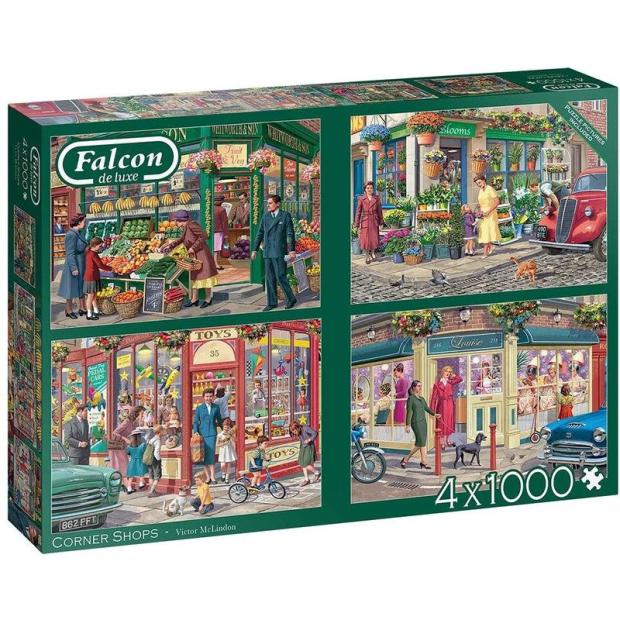 Jumbo, Falcon de Luxe 4 x 1,000 Corner Shops Puzzle  |   Galt toys EDUCATIONAL Galt toys