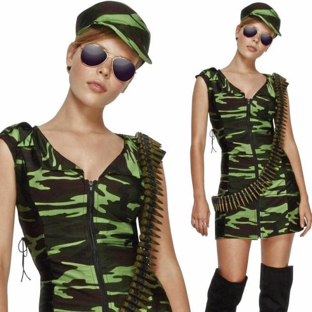 Ladies Combat Chick Costume Military Army Soldier Fancy Dress Outfit  |   Military FANCY DRESS Military