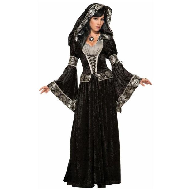 Ladies Dark Sorceress Costume Medieval Witch Halloween Fancy Dress Outfit  |   Historical FANCY DRESS Historical