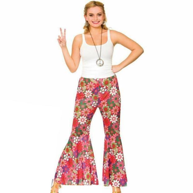 Ladies Flower Power Hippie Trousers 60s 70s Fancy Dress Costume Hippy Flares  |   Hippie FANCY DRESS Hippie