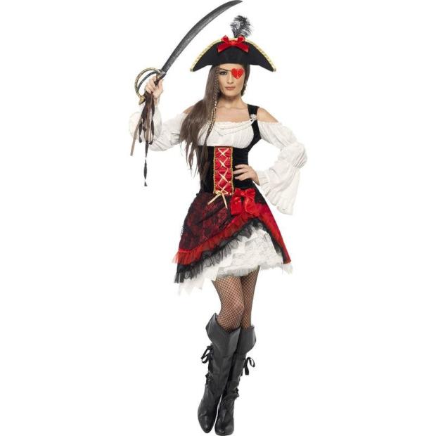 Ladies Glamorous Pirate Costume Caribbean Sailor Fancy Dress Adult Outfit  |   Pirate FANCY DRESS Pirate