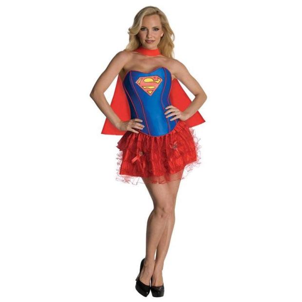 Ladies Supergirl Corset Costume Superhero Superman Adult Fancy Dress Outfit  |   Superhero FANCY DRESS Superhero