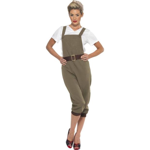 Ladies WW2 Khaki Land Girl Fancy Dress Costume 1940s Army Wartime Outift  |   Military FANCY DRESS Military