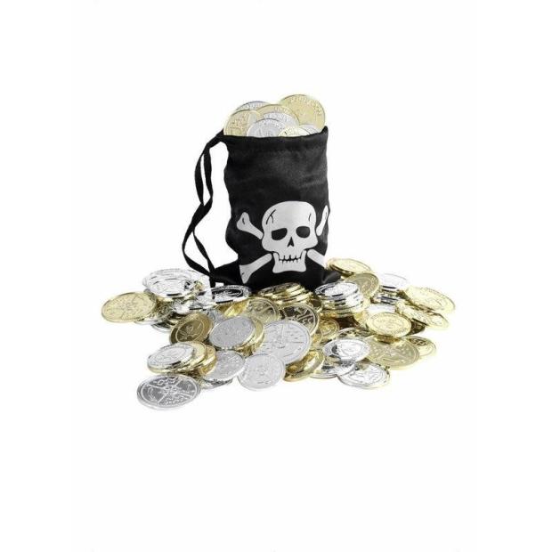 Pirate Treasure Bag Fancy Dress Costume Accessory Coin Pouch With 12 Coins  |   Pirate FANCY DRESS Pirate