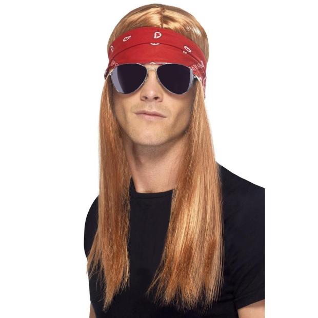 Smiffys 90s Rocker Wig, Bandana & Sunglasses Kit Adult Fancy Dress  |   Hippie FANCY DRESS Hippie